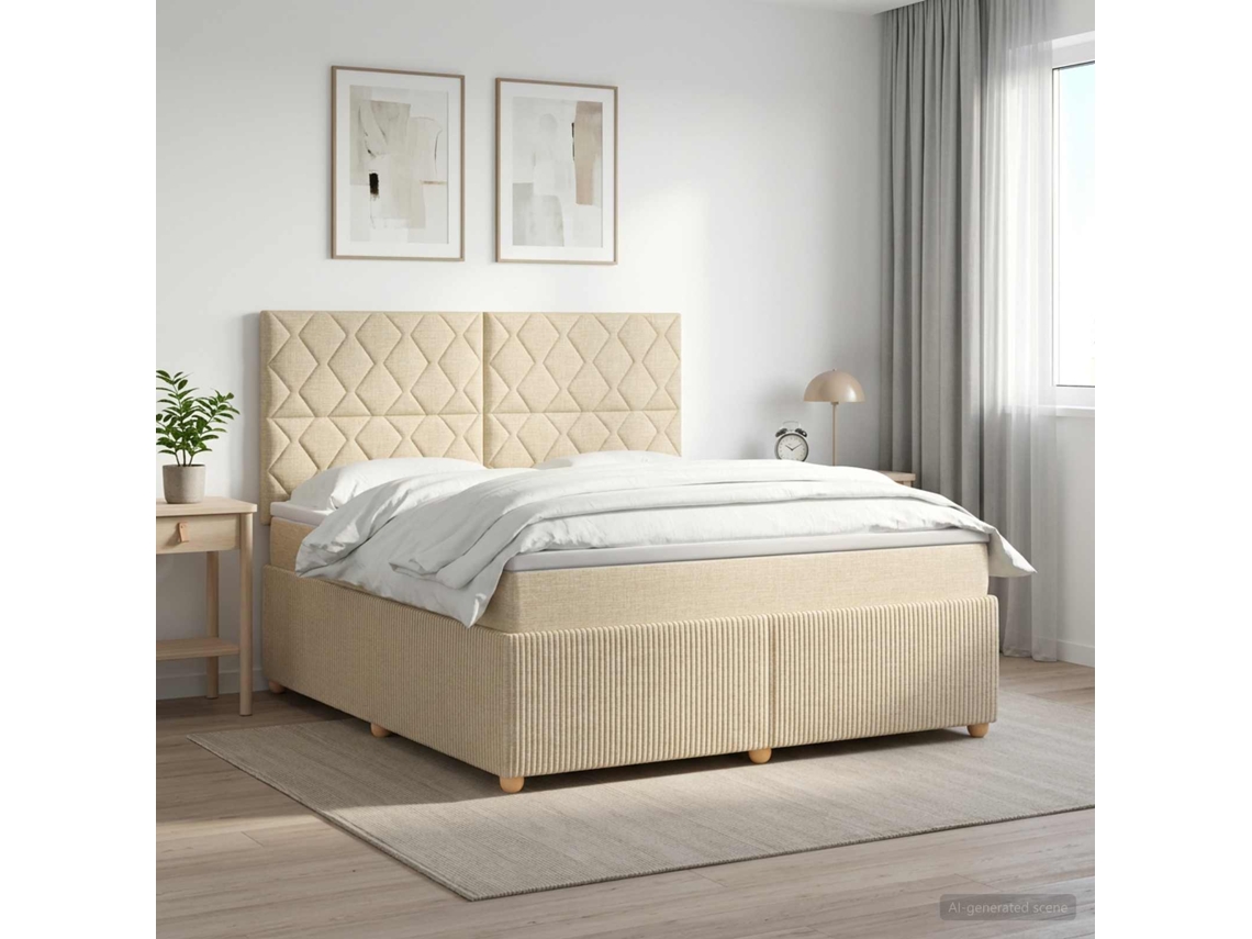 Vidaxl Cama Box Spring Com Colchão Creme 180 X 200 Cm Tecido