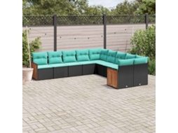 Vidaxl Conjunto De Sofá De Jardim Com 10 Peças E Almofadas Em Rattan Sintético Preto