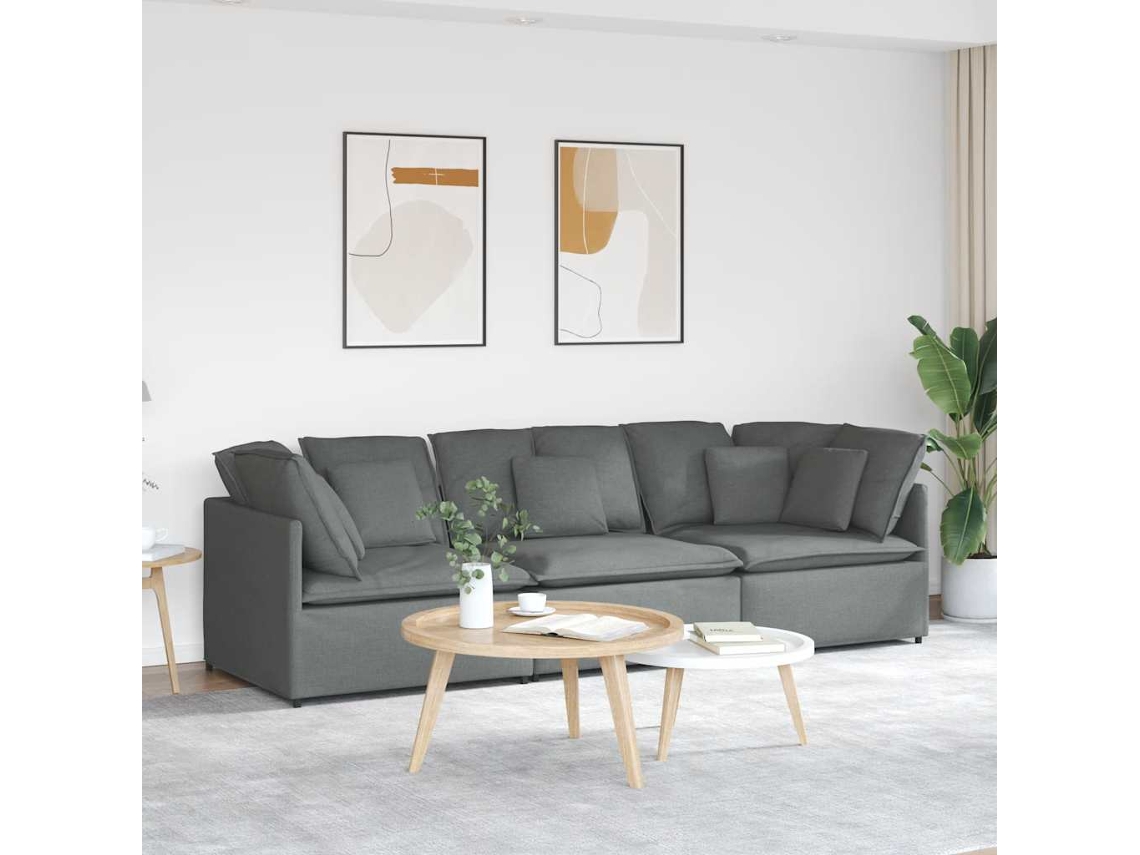 Vidaxl Sofá Modular Com Almofadas Tecido Cinzento-escuro