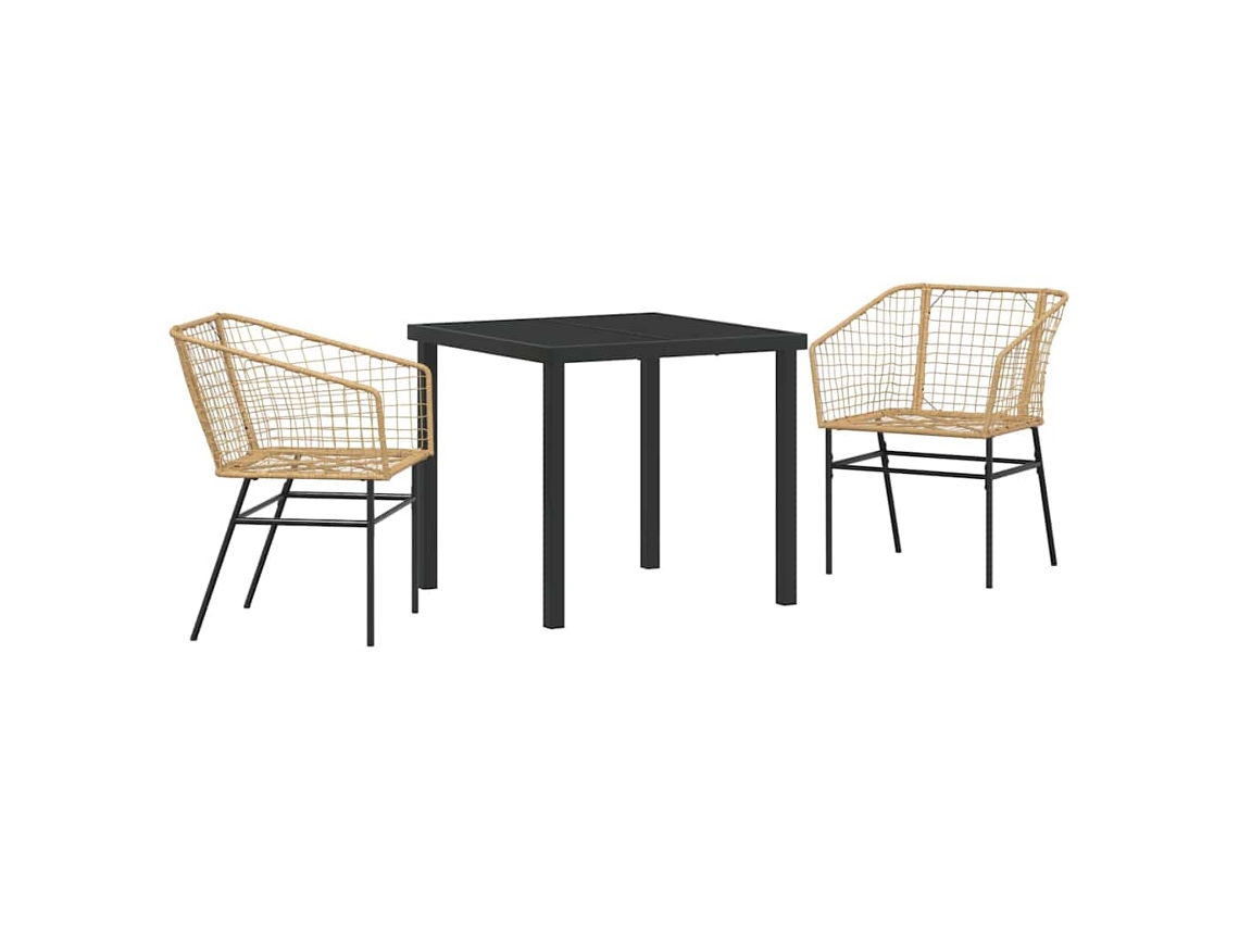 Conjunto de Móveis de Jardim HARLANV1 com 3 Pcs para Refeição Vime e Polipropileno Castanho
