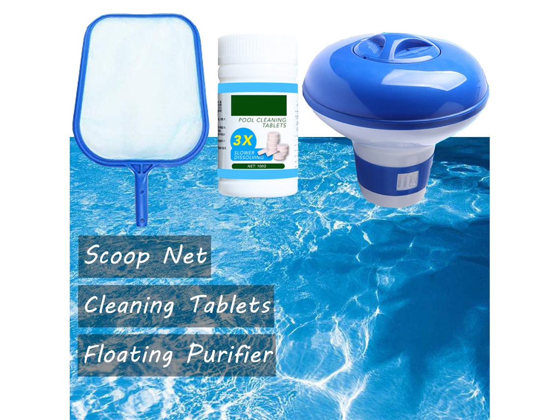 Kit de limpeza para piscina com tiras de teste, tabletes, dispenser flutuante, rede para folhas, jardim, lagoa, spa | S/MARCA
