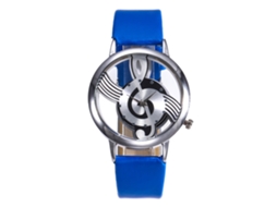 Relógio de Quartzo Feminino com Pulseira de Couro Pu e Nota Musical Oca Zhoulianfa (azul Royal)