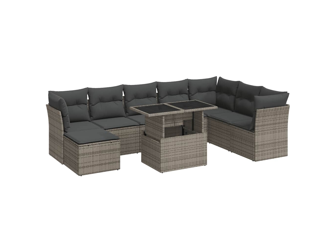 Conjunto de 9 Sofás para Jardim com Almofadões Vime Pe Cinzento MAISON EXCLUSIVE (90x200 cm)