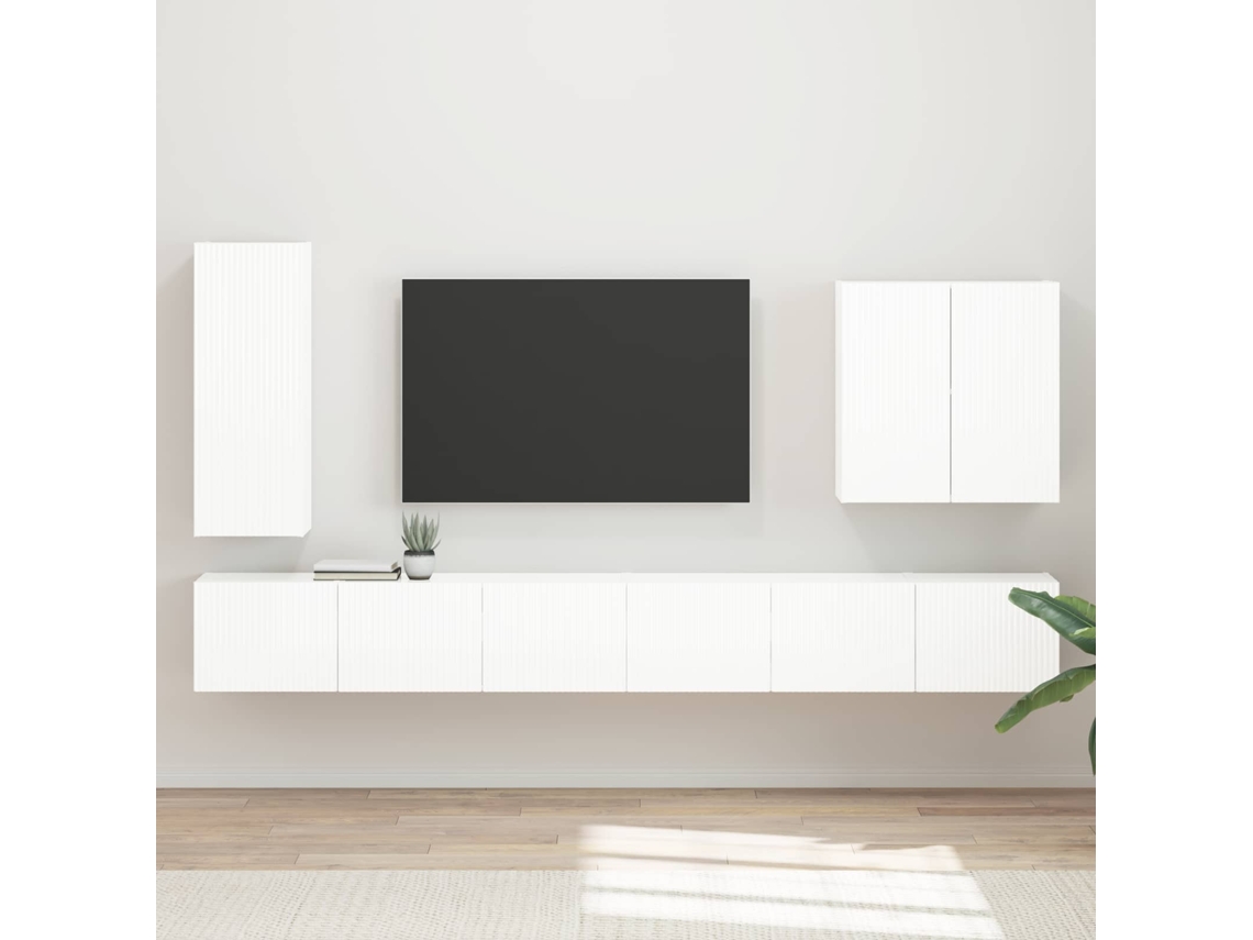 Vidaxl Conjunto De Gabinete De Parede Para Tv 6 Unid. Branco Brilhante