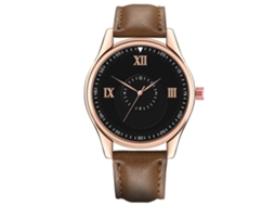 Reloj De Pulsera Para Hombre De Cuero Pu Dial Redondo Analógico De Cuarzo Moda Café Oscuro Y Negro