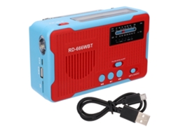 Rádio Portátil De Emergência Com Manivela Solar Am Fm E Lanterna Led Rd-666wbt Vermelho