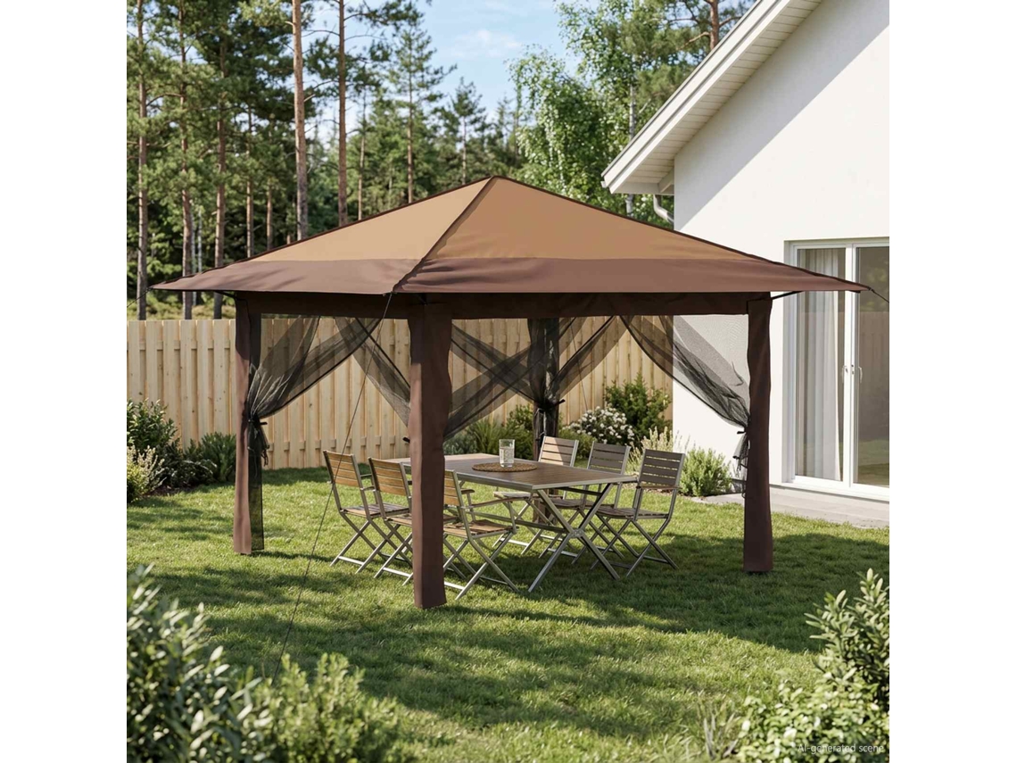 Vidaxl Gazebo Com 4 Laterais 3,3 X 3,3 M Bege E Marrom