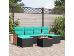 Vidaxl Conjunto De Sofá De Jardim Com 7 Peças E Almofadas Em Rattan Sintético Preto