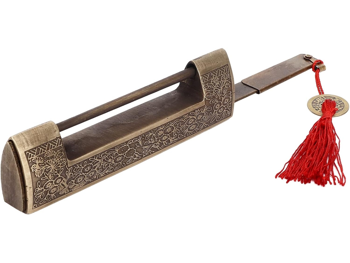Cadeado Chinês Antigo De Latão Retrô 9 Cm Com Padrão Clássico.