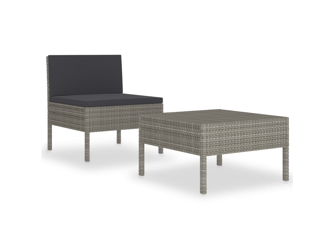 Maison Exclusive - 2 Pcs Conjunto Lounge De Jardim C/ Almofadões Vime Pe Cinzento