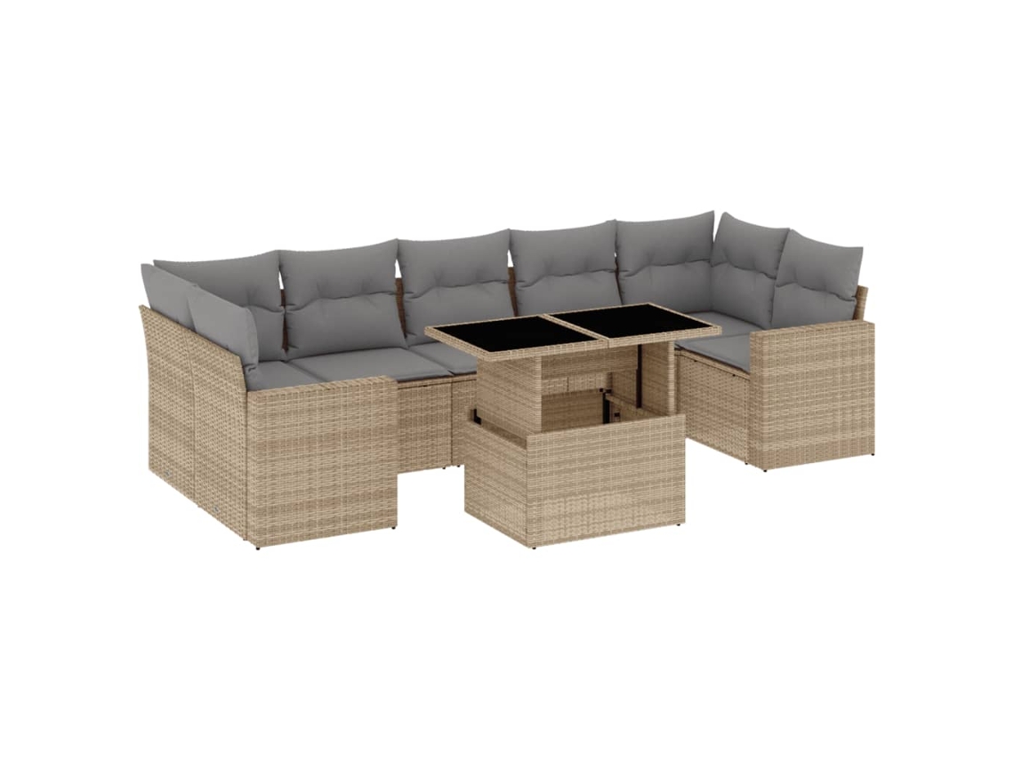 Conjunto de 8 Sofás para Jardim com Almofadões Vime Pe Bege MAISON EXCLUSIVE (8 pcs)