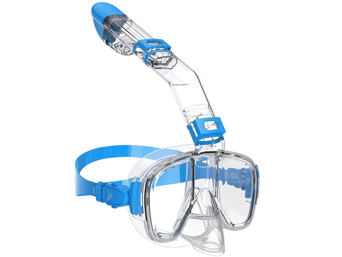 Conjunto de máscara de snorkel antiembacia Czhhmart com tubo seco removível, tamanho P. Azul transparente.