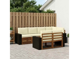 Vidaxl Conjunto De Sofá Sectional Com Almofada 7 Pcs Natural E Creme