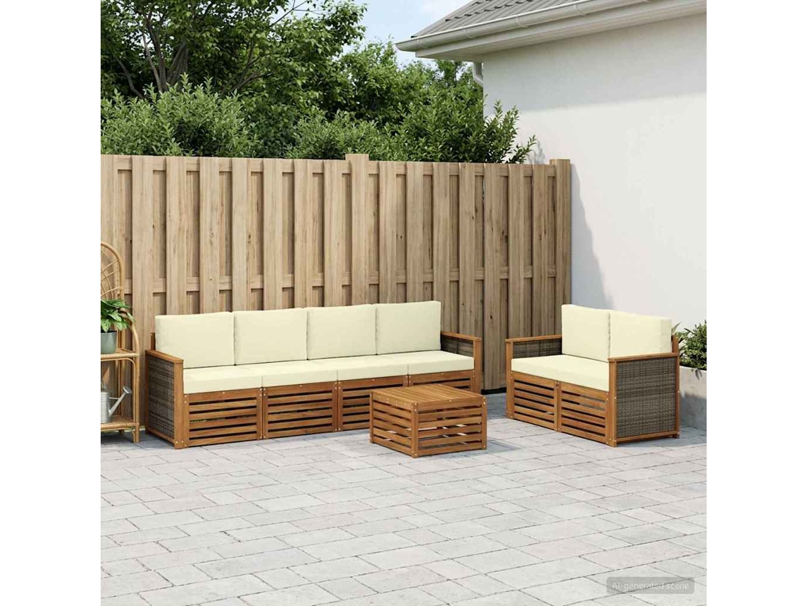 Vidaxl Conjunto De Sofás Para Exterior 7 Pcs Natural E Creme