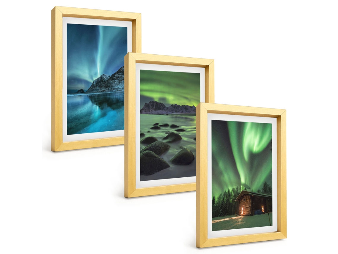 Composição De Quadros Paisagens De Inverno, Aurora Boreal Montanhas Espelharte (3 Peças 20x30 Cm)