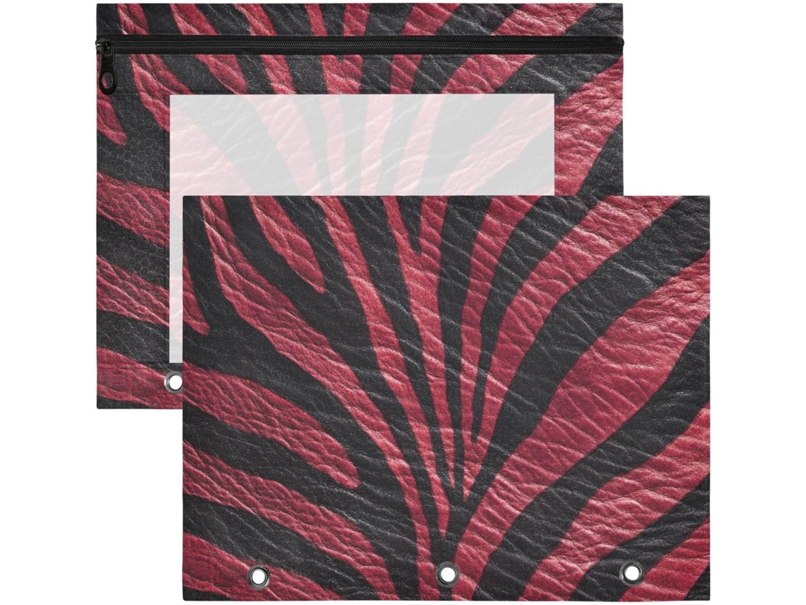 Pacote com 2 Estojo de Maquiagem 3 Furos para Fichário Argolas, Unidades, Material Escolar, Cor Bordô, Textura