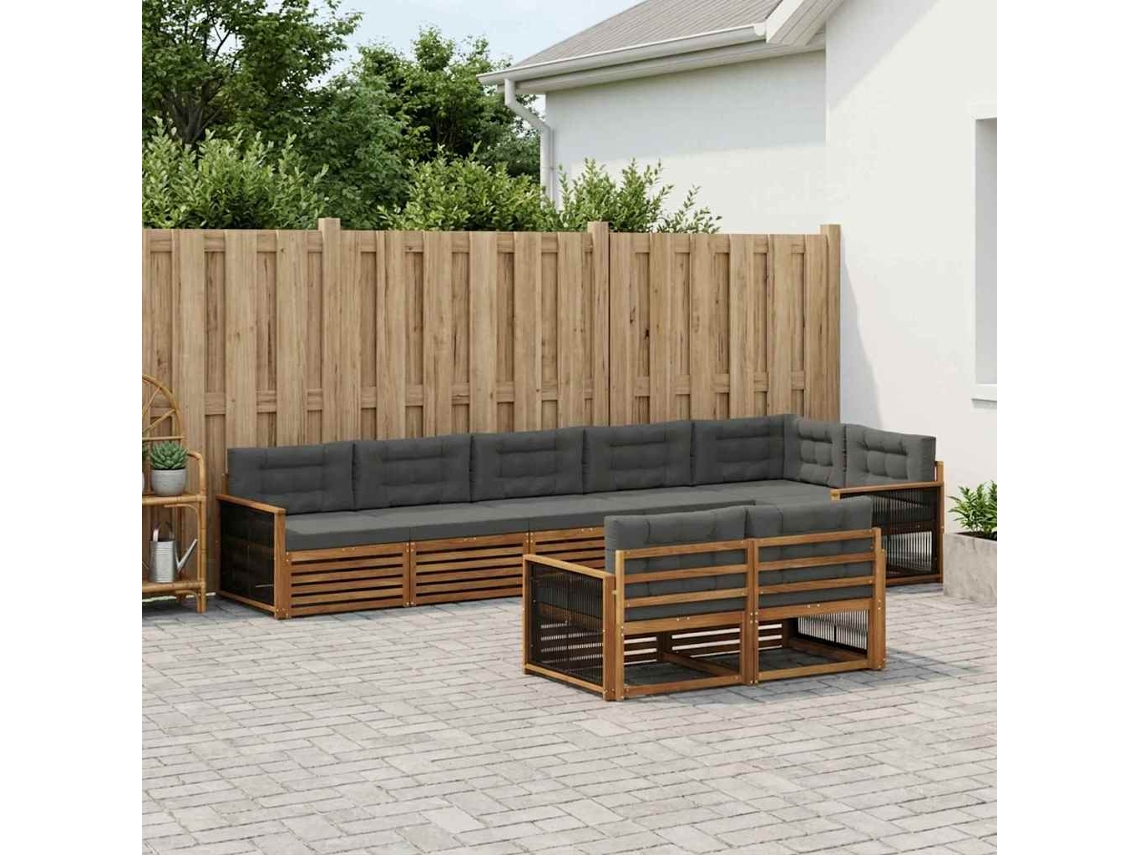 Vidaxl Conjunto De Sofás Para Exterior 8 Unid. Natural E Antracite