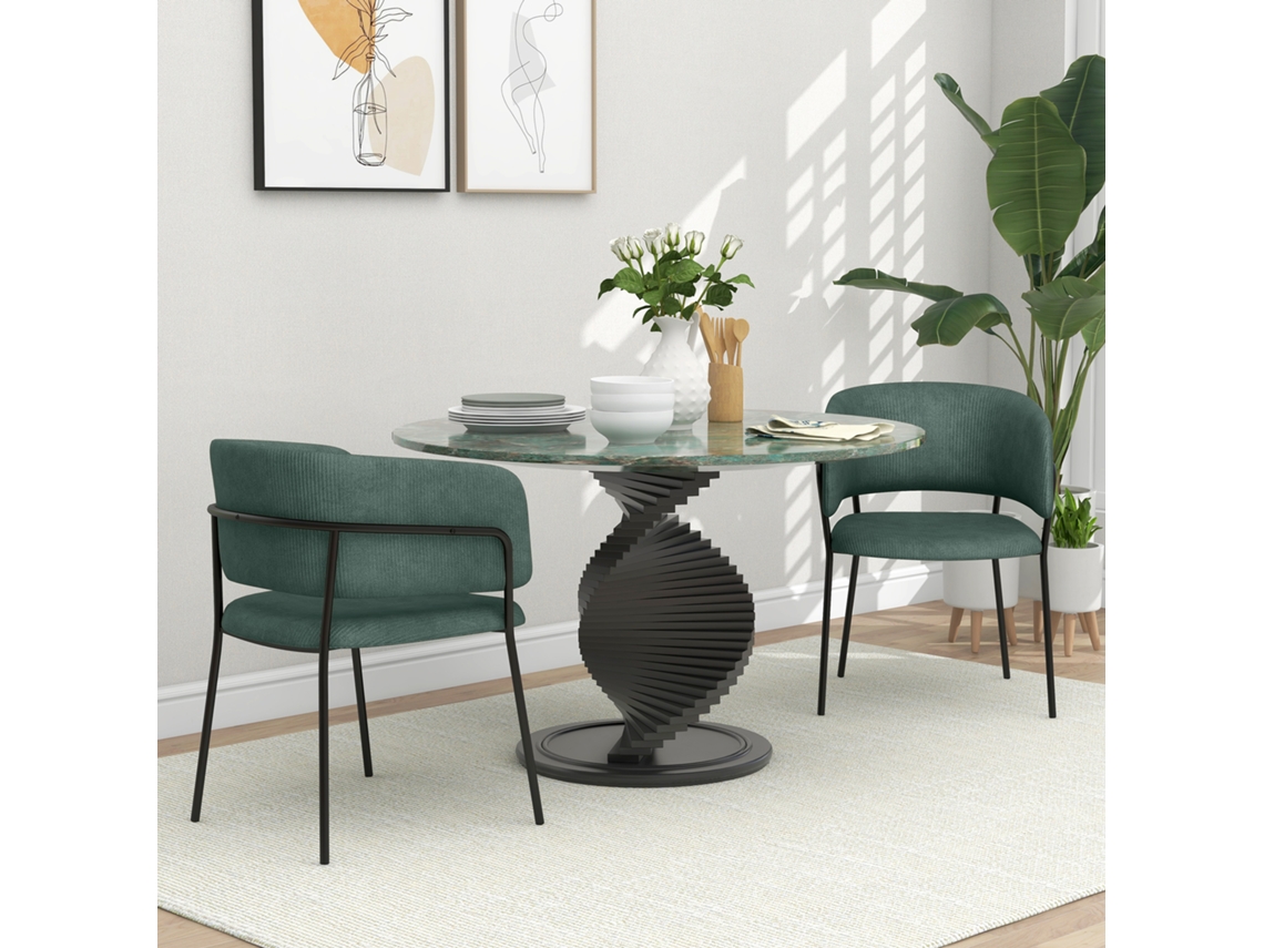 Conjunto De 2 Cadeiras Sala Jantar Com Pés Em Aço, Assento Acolchoado Tecido E Aspecto Veludo, Verde