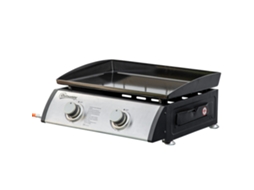 Chapa A Gás De Mesa Com 2 Queimadores De Aço Inoxidável 6 Kw Portátil Para Piquenique Campismo 48,5x46x21 Cm Preto E Prata