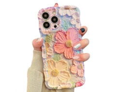 2026 capa para Iphone 14 Pro Max 6.7 Polegadas, Capa de Pintura a Óleo Retro Colorida com Flores e Padrão de Onda