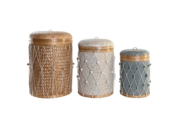 Conjunto de 3 Cestos de Bambu e Algodão, 35x46, 30x38 e 46x46x58 Cm. ALEXANDRA HOUSE LIVING