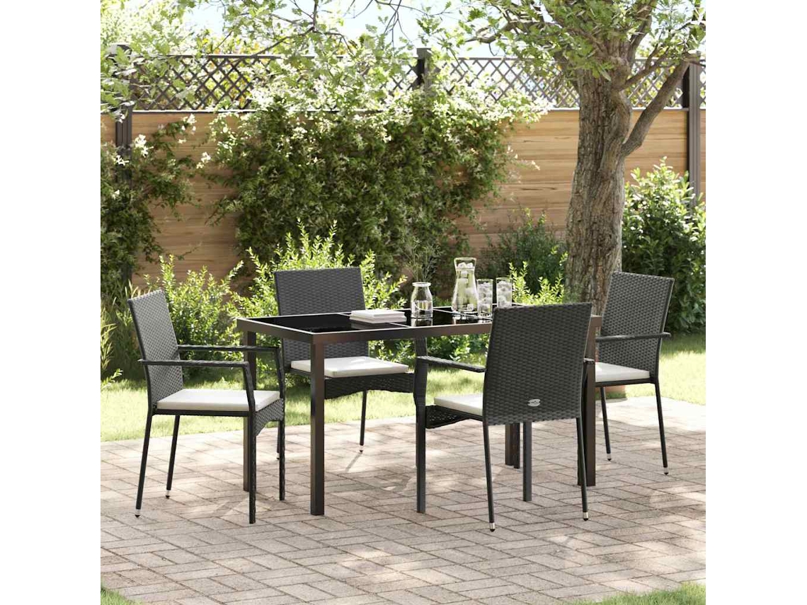 Vidaxl Conjunto de Jantar para Jardim com Almofada 5 Pcs Preto Vime Pe