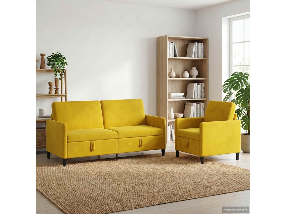 Vidaxl Conjunto De Sofá Com Armazenamento 2 Unid. Amarelo Poliéster