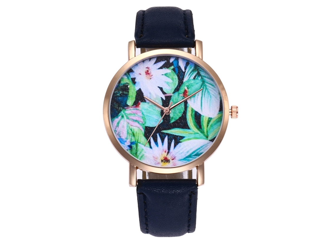 Relógio de Pulso Feminino Menina Quartzo com Pulseira de Couro Pu Casual Azul