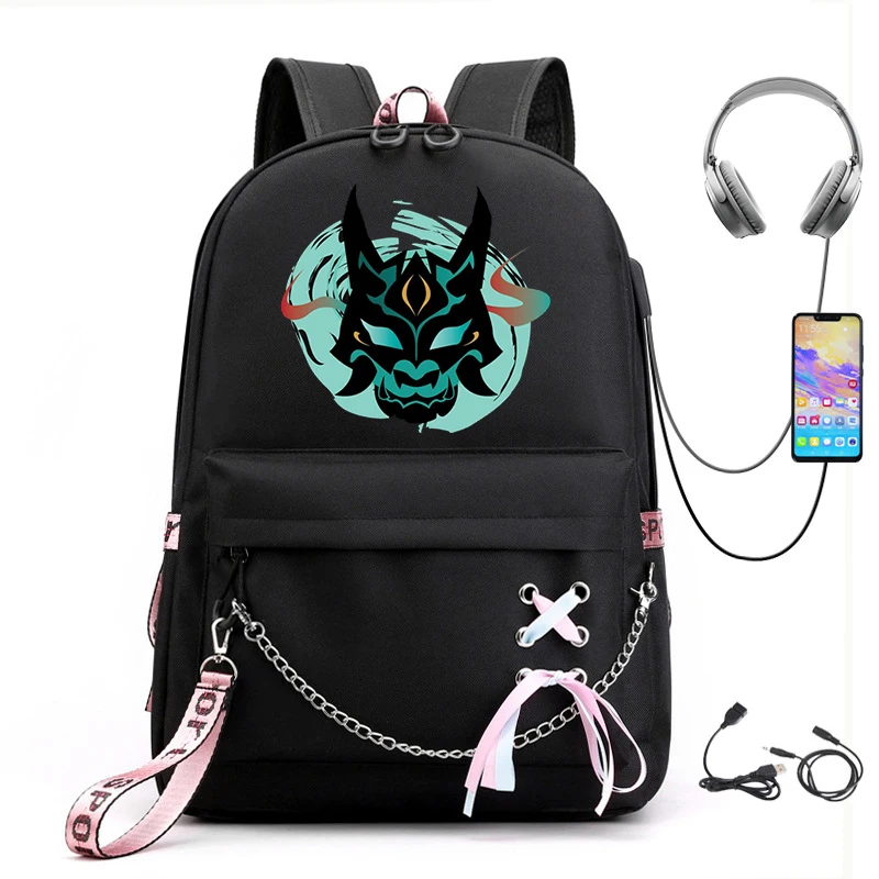Mochila Escolar, Feminina, Juvenil, Modelo 05096, Estampa De Desenho Animado Para Faculdade, Cor Preta
