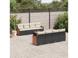 Vidaxl 9 Pcs Conjunto De Sofás P/ Jardim C/ Almofadões Vime Pe Preto