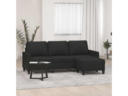 Vidaxl Sofá De 3 Lugares Com Apoio De Pés 180 Cm Tecido Preto