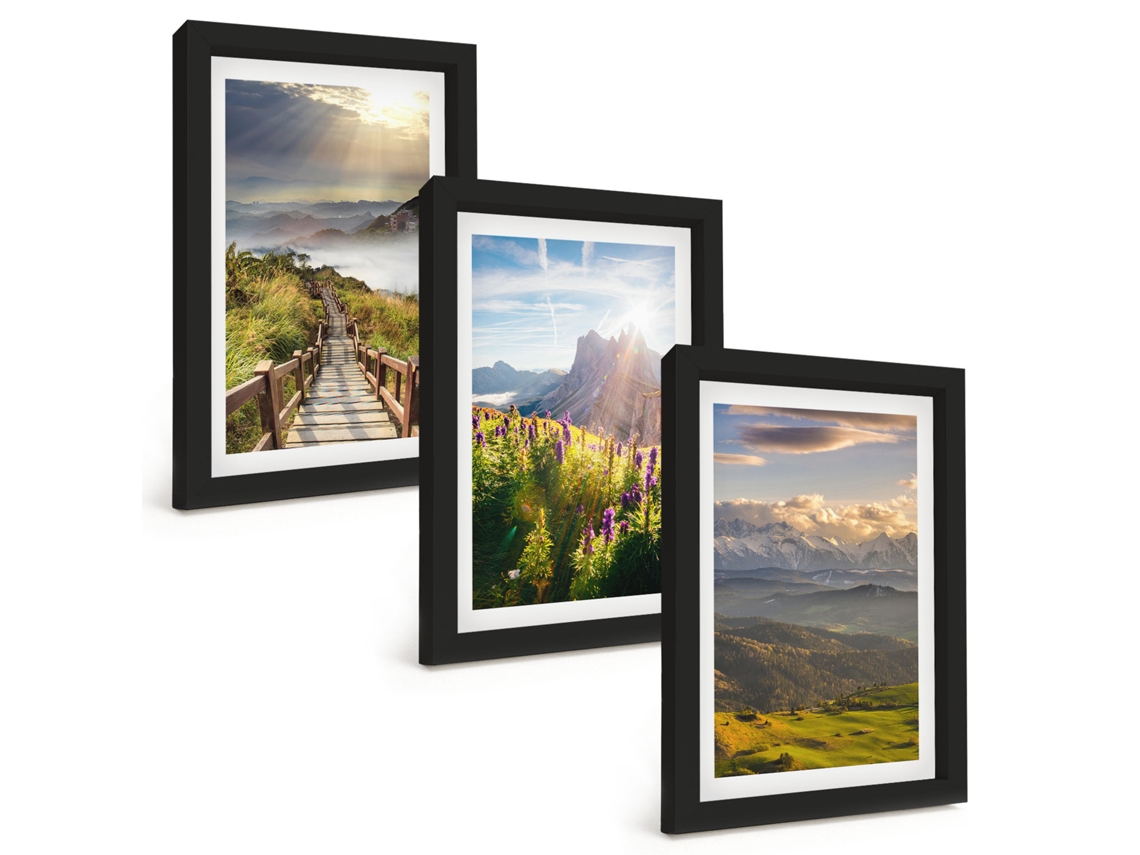 Composição De Quadros Paisagem De Montanha Com Flores Espelharte (3 Peças 20x30 Cm)