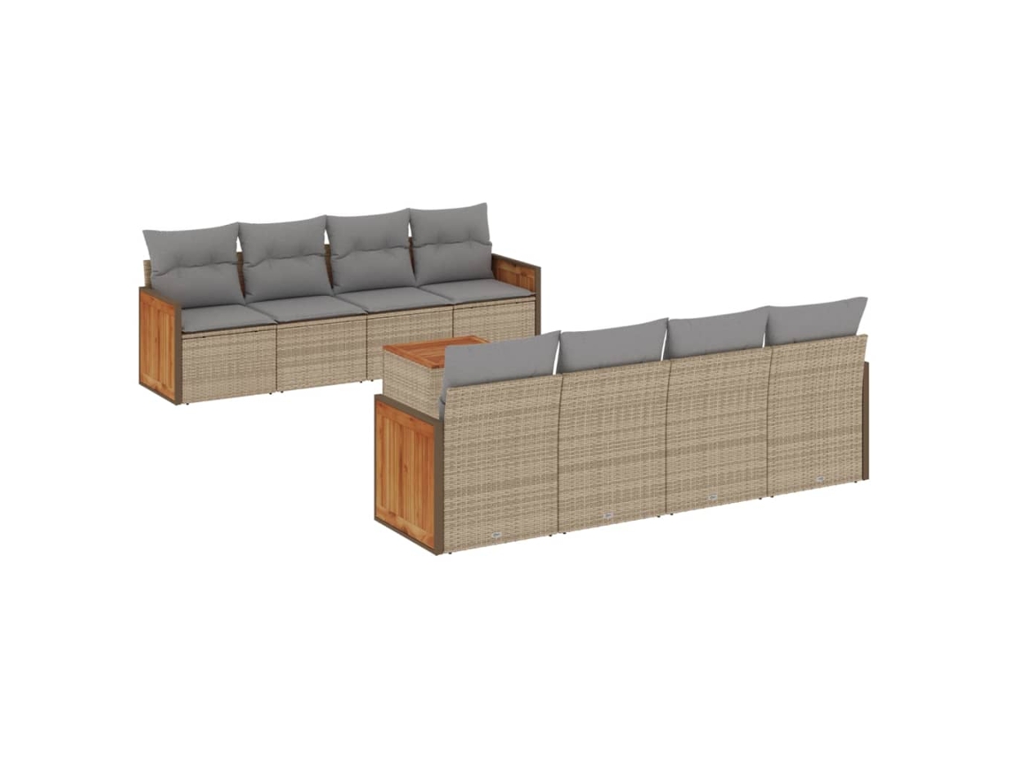 Conjunto de 9 Sofás para Jardim com Almofadões Vime Pe Bege MAISON EXCLUSIVE (90x200 cm)
