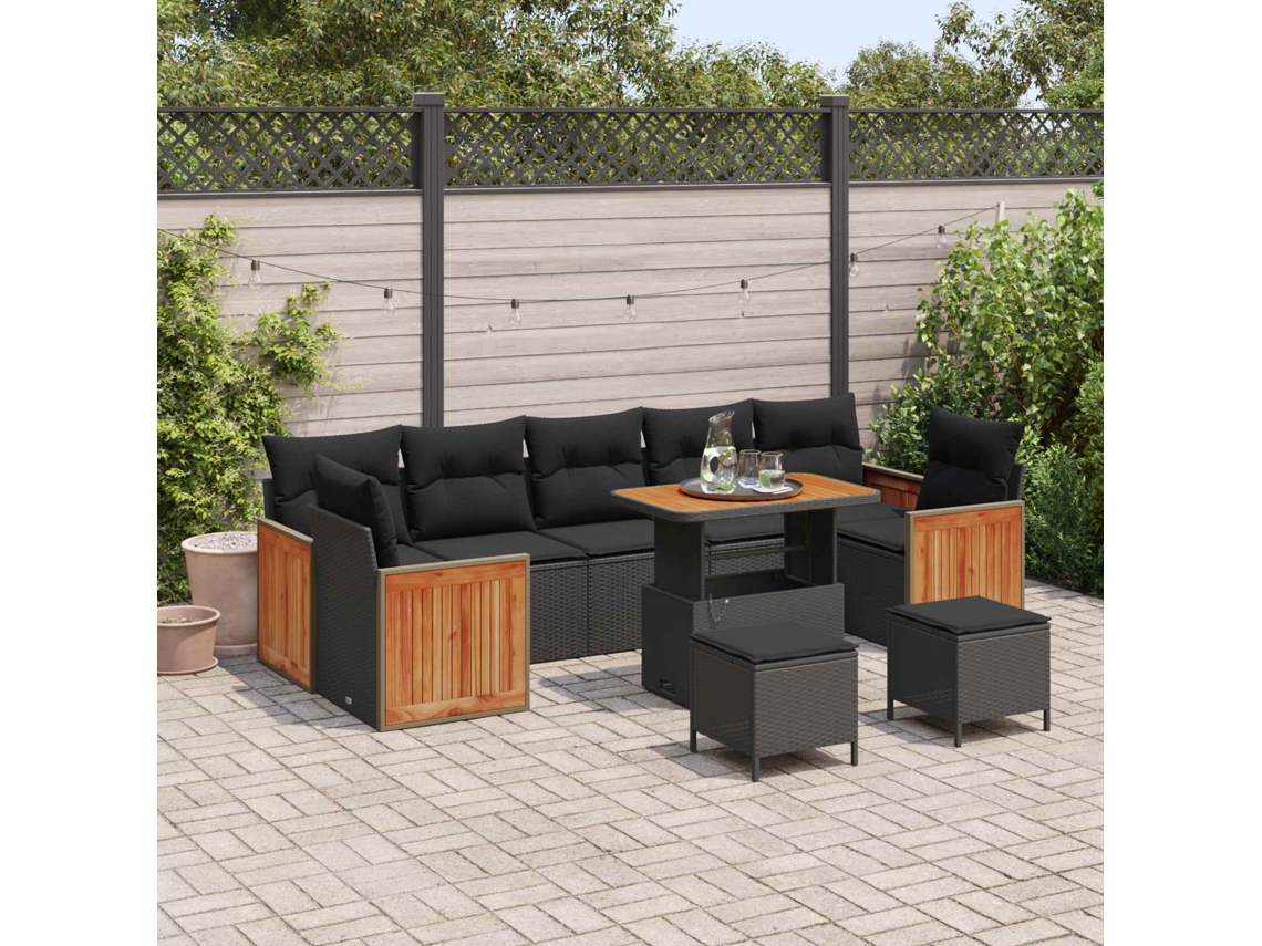 Vidaxl Conjunto De Sofá De Jardim 10 Unid. 10-número De Lugares Preto