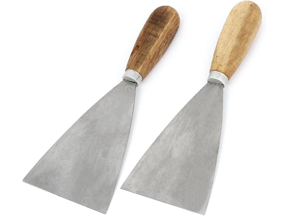 2 Peças de Raspador Massa para Reparo Drywall com Lâmina Metal Larga 3" '3,5' ' e Cabo Madeira CHABERLU