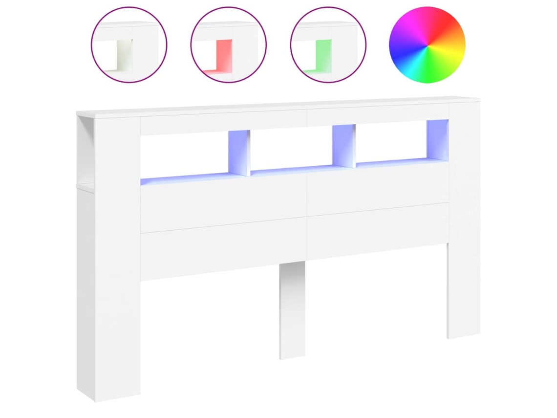 Cabeceira de Cama com Leds Derivados de Madeira Branco MAISON EXCLUSIVE (180x18,5x103,5 cm)