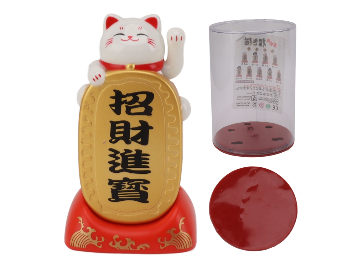 Ornamento De Gato Da Sorte Solar Com Braço Mexendo Branco