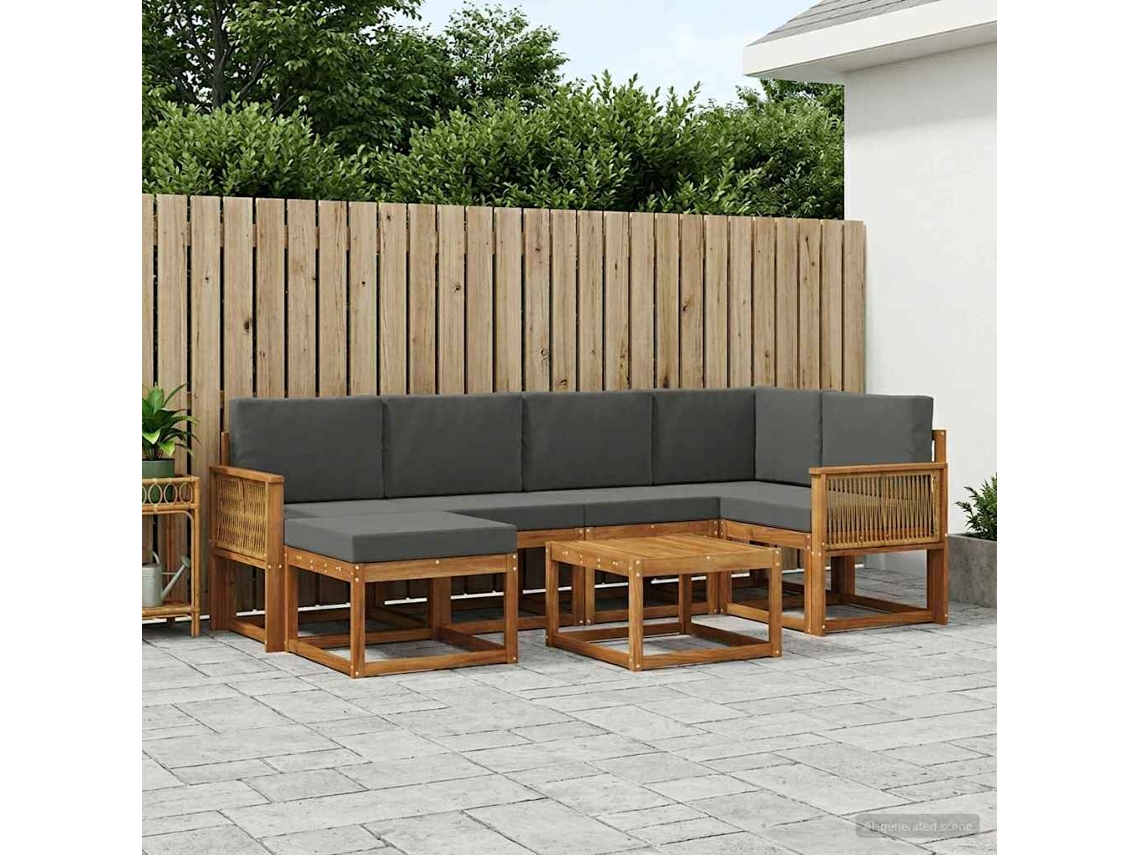 Vidaxl Conjunto De Sofás Para Exterior 7 Unid. Natural E Antracite
