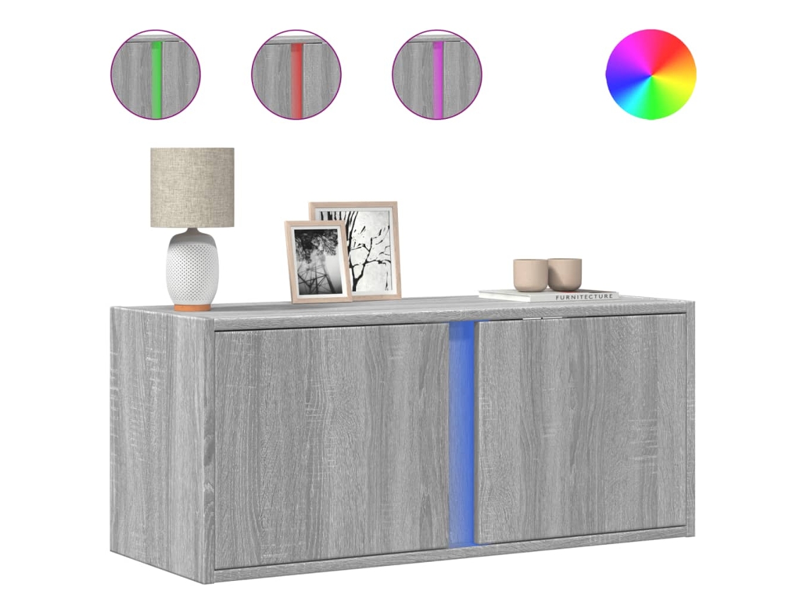 Móvel de Parede P/ Tv com Luzes Led Cinzento Sonoma MAISON EXCLUSIVE (80x31x35 cm)