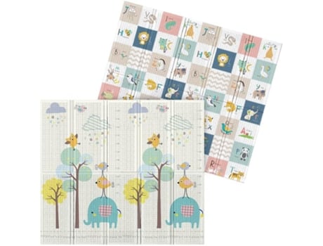 Tapete de atividades acolchoado reversível Ubaby para bebês, tapete de ginástica dobrável, tapete infantil, 200x180x1 cm, letras de elefante