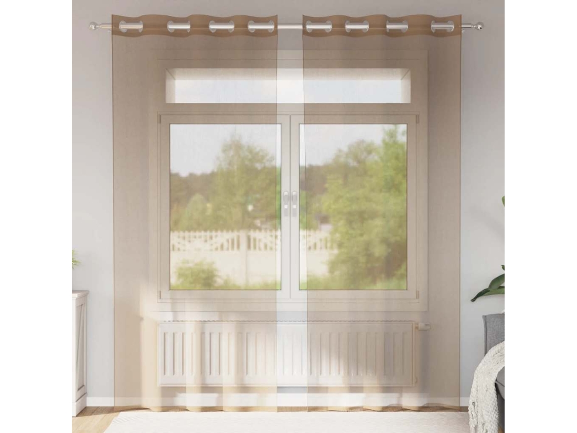 2 Pcs Cortinas De Voile Com Ilhós 2 Castanho-claro