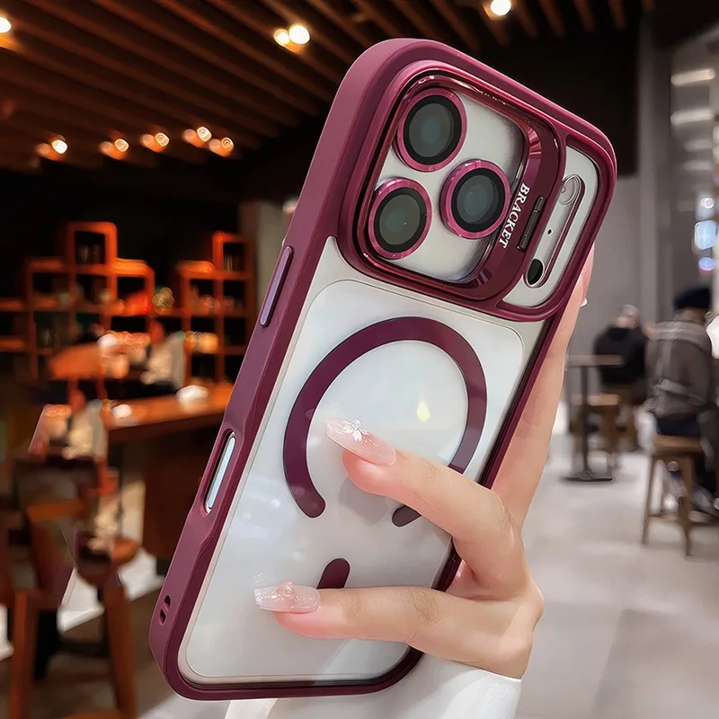 Capa Magnética Transparente Para Iphone (bordô, Iphone 16)