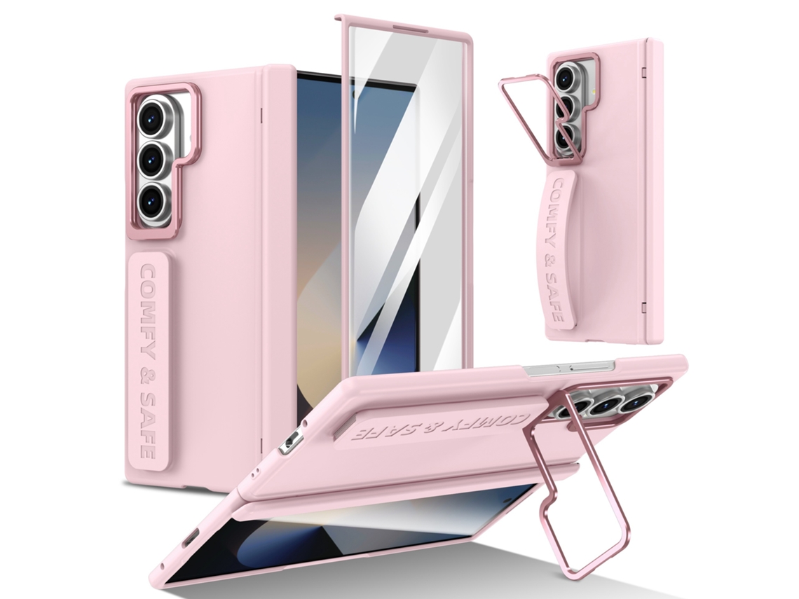 Capa Chrui Para Samsung Galaxy Z Fold 7, Com Alça De Pulso E Suporte Para Lente (compatível, Rosa)