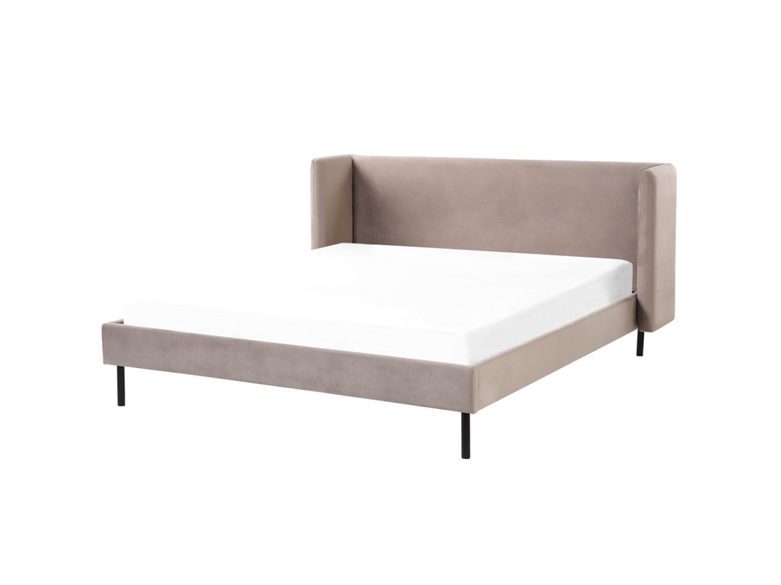 Cama Beliani Arette De Terciopelo Beige 184x215x95