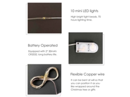 Luzes de Fio de Cobre Led Bateria 1m 10 Luzes Natal