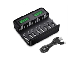 Lurelia Carregador De Bateria 5v 2a 8 Slots Lcd Usb Para Câmaras Com Proteção