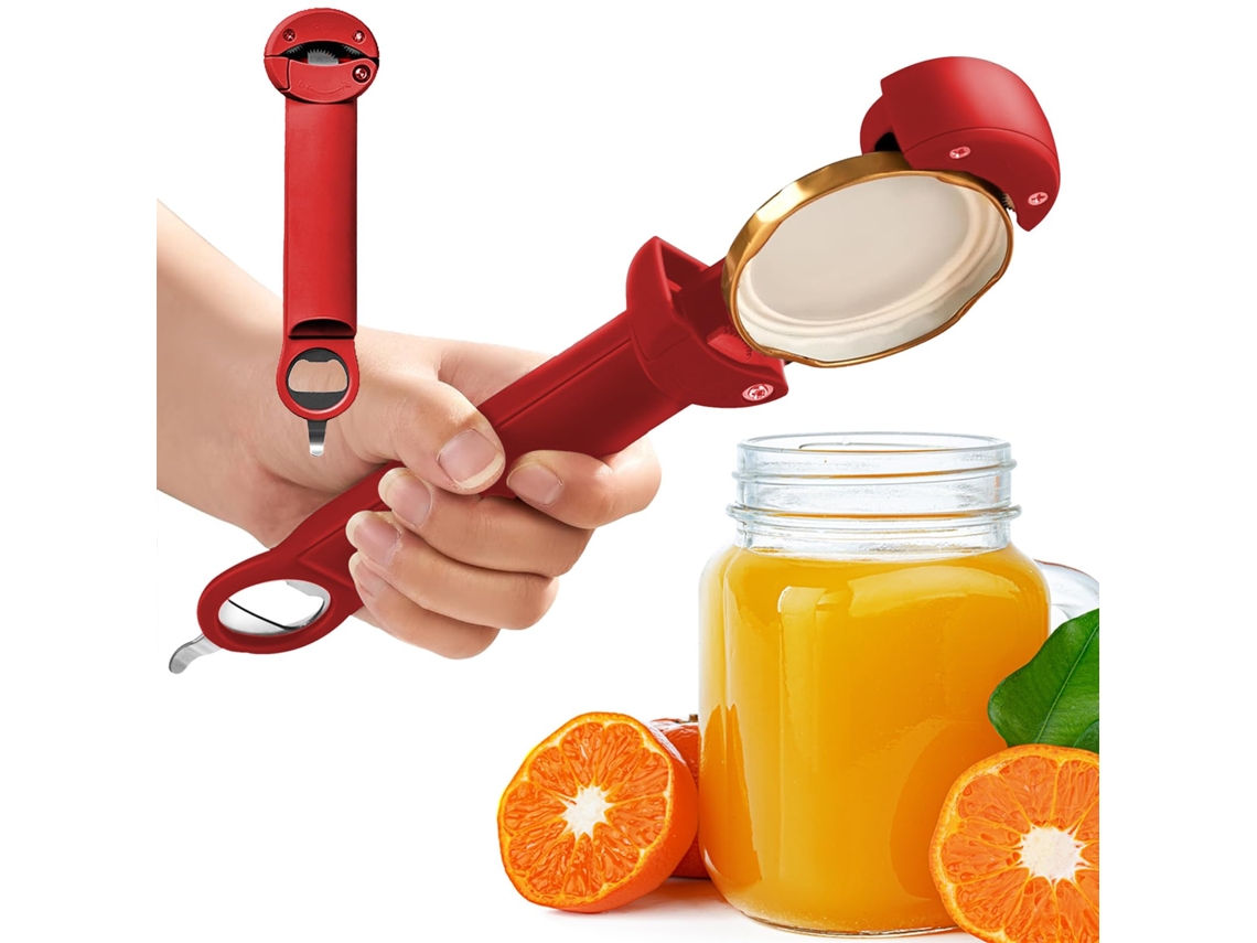 Abridor de latas magnético retrátil múltiplo, abre vários potes, compatível com a maioria das latas e potes com Artrite. Vermelho Hexinyigjly