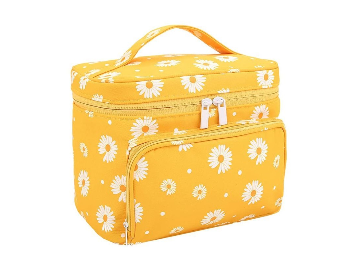 Bolsa de maquiagem grande com porta pincéis, viagem, amarelo | S/MARCA