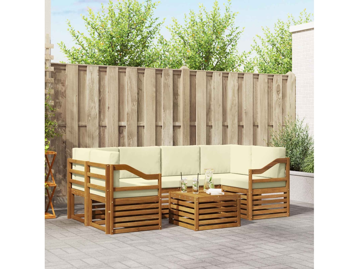 Vidaxl Conjunto De Sofás Para Exterior 7 Unid. Natural E Creme