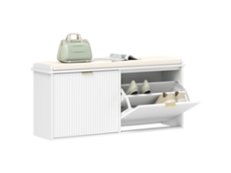 Banco Sapateira com Assento Acolchoado e Gaveta Rebatível 104x26x47,5cm Branco DECORALAR TECH